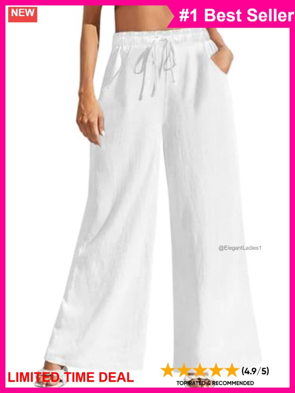 Wide Leg Linen Cotton Palazzo Pants High Waist Pockets Casual Summer